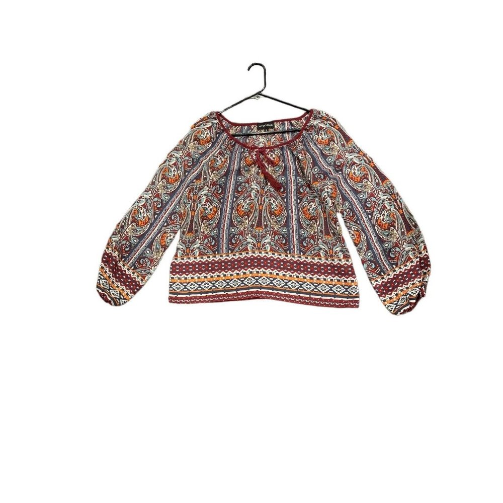 My Michelle Womens Multicolor Burgundy Long Sleeve Blouse Size M